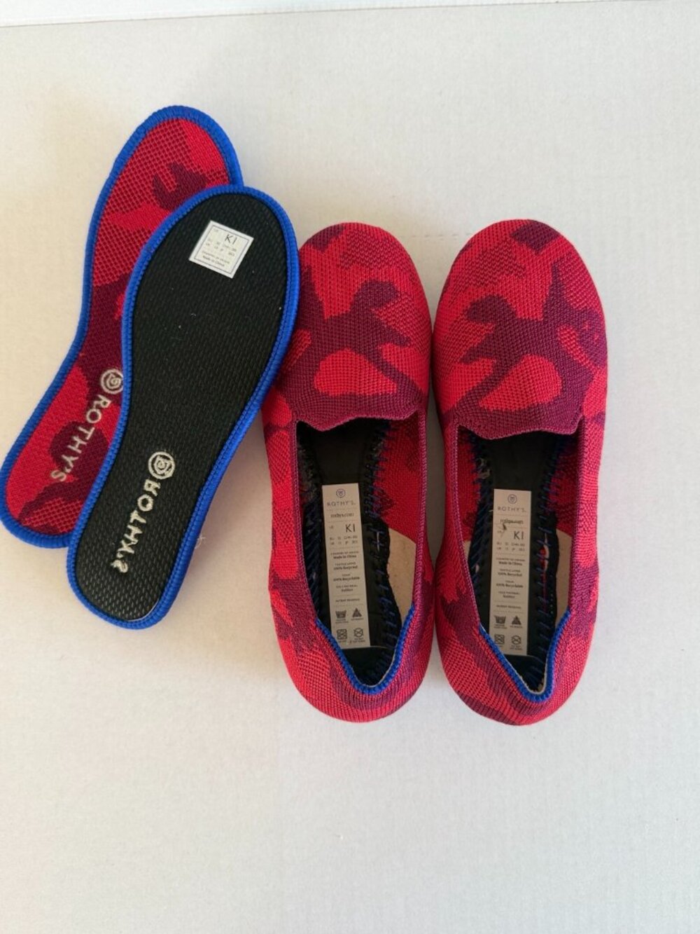 Rothy’s The Flat Red Camo Women’s Size 6 Knit Ballet Flats Retired Washable